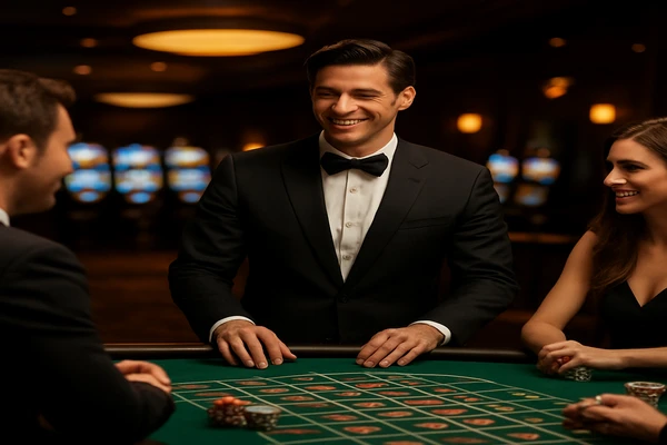 বহু রঙের স্লট মেশিন ও আলোকময় গেমিং পরিবেশ