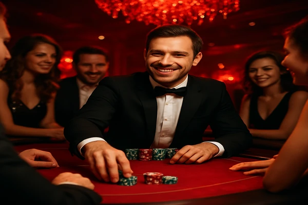 আলোকময় ঝলমলে গেমিং পরিবেশে এক আত্মবিশ্বাসী ডিলার ব্যবহারকারীদের t999 অ্যাকাউন্টে নিরাপদে প্রবেশের আহবান জানাচ্ছেন।